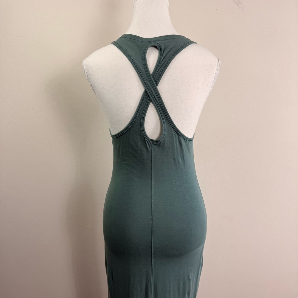 Lululemon Sleeveless Maxi Dress Crisscross Racerback Green Grey Side Slit Slim - Picture 9 of 10